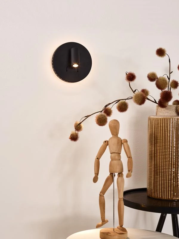 Lucide BENTJER - Bedlamp / Wandlamp - Ø 14 cm - LED - 3000K - Zwart - sfeer 1